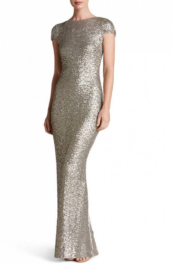 Silver Sequined Bridesmaid Gown