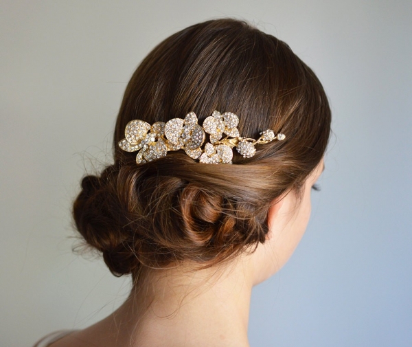 Vintage-inspired orchid hair comb with hundreds of clear rhinestones