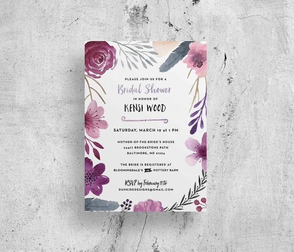 Watercolor bridal shower invitation printable