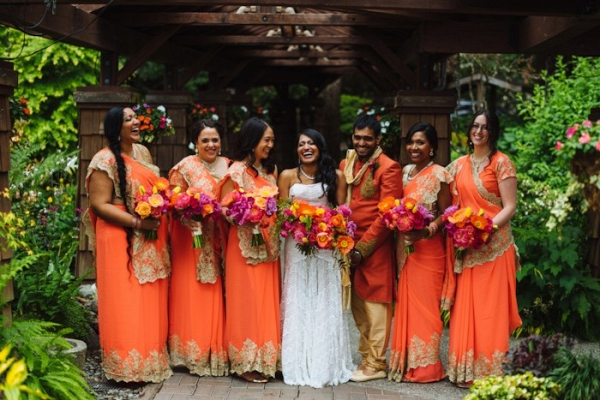 Indian bridal party in orange