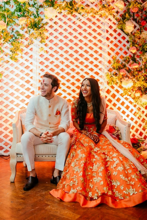 Orange engagement party on The Big Fat Indian Wedding