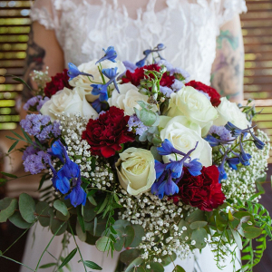 Red, white, and blue bridal bouquet