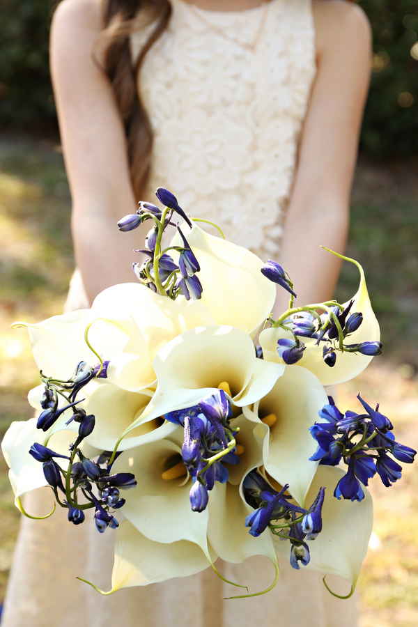 Beautiful Blue and Gold Wedding - lily bouquet