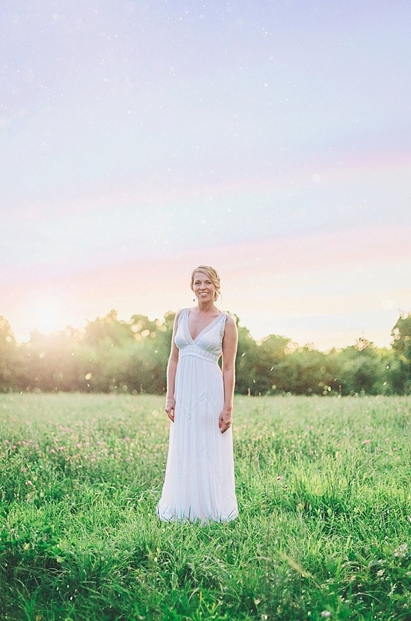 Bride in v neck wedding gown on The Budget Savvy Bride