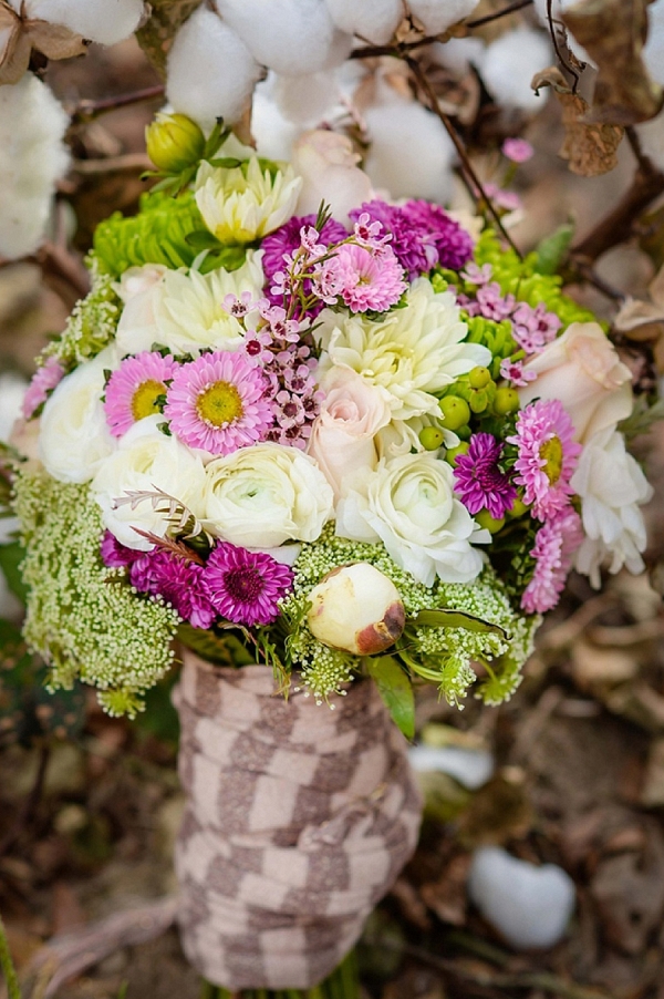 purple and green bouquet on The Budget Savvy Bride