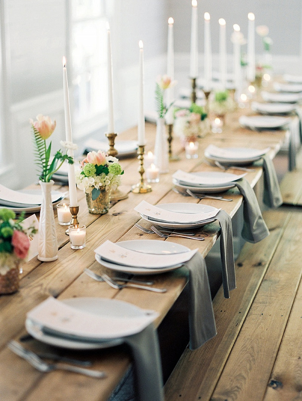 Romantic farm table reception on The Budget Savvy Bride