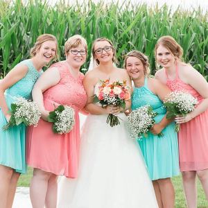 Coral and teal bridal party