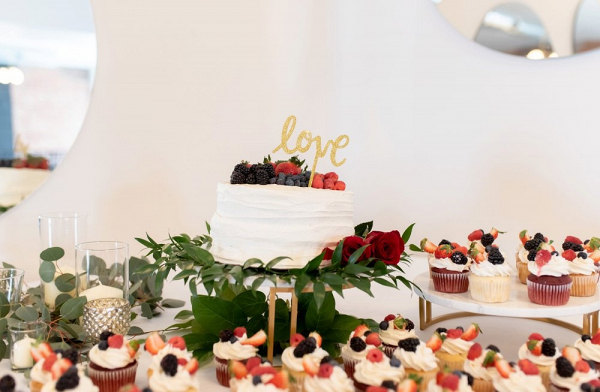 Small wedding cake with fresh fruit