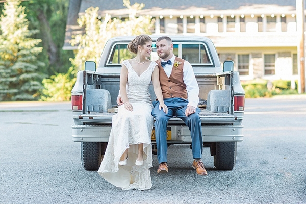 wedding portrait in pick up truck on The Budget Savvy Bride