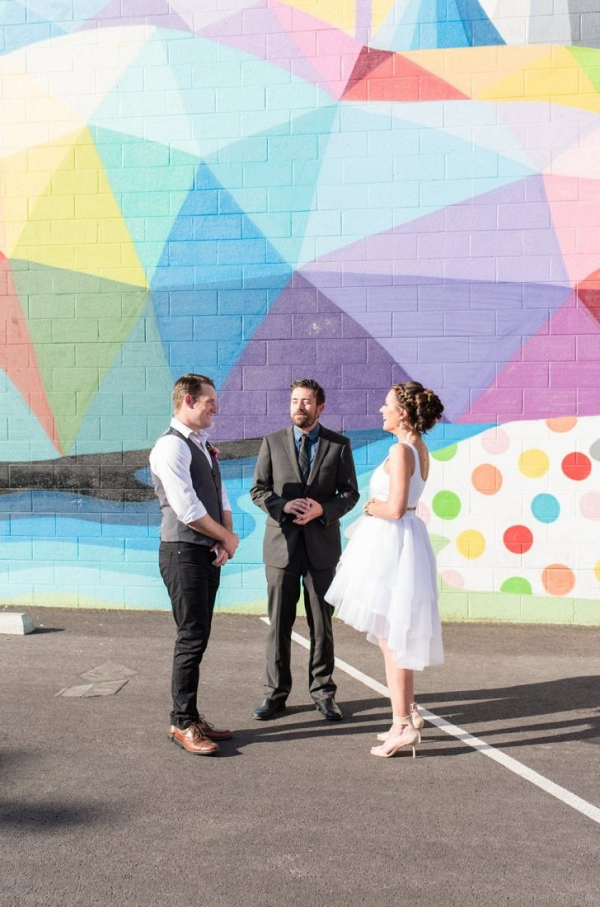 Downtown Las Vegas elopement in front of colorful mural