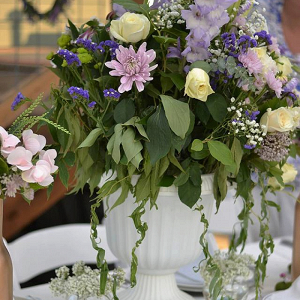 Purple and yellow centerpiece