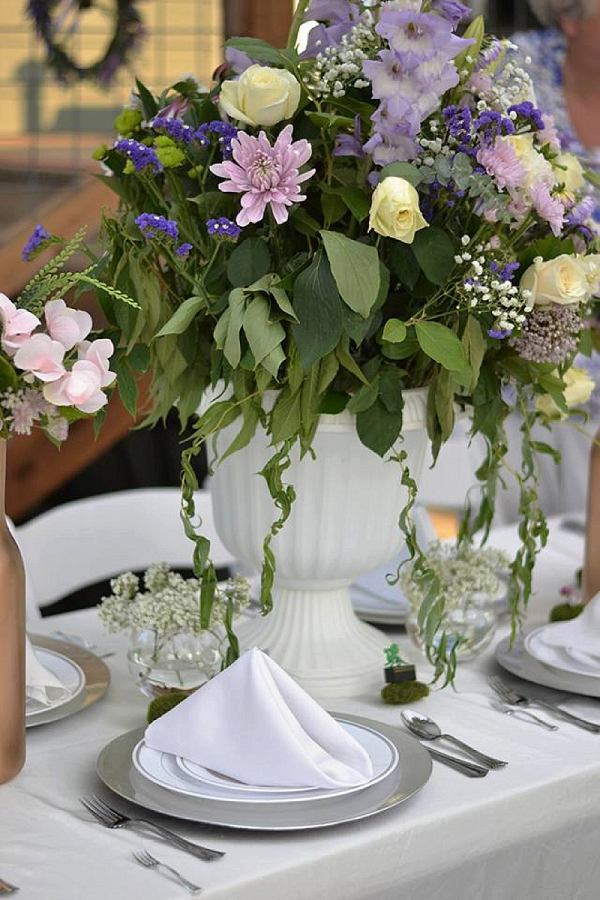 Purple and yellow centerpiece