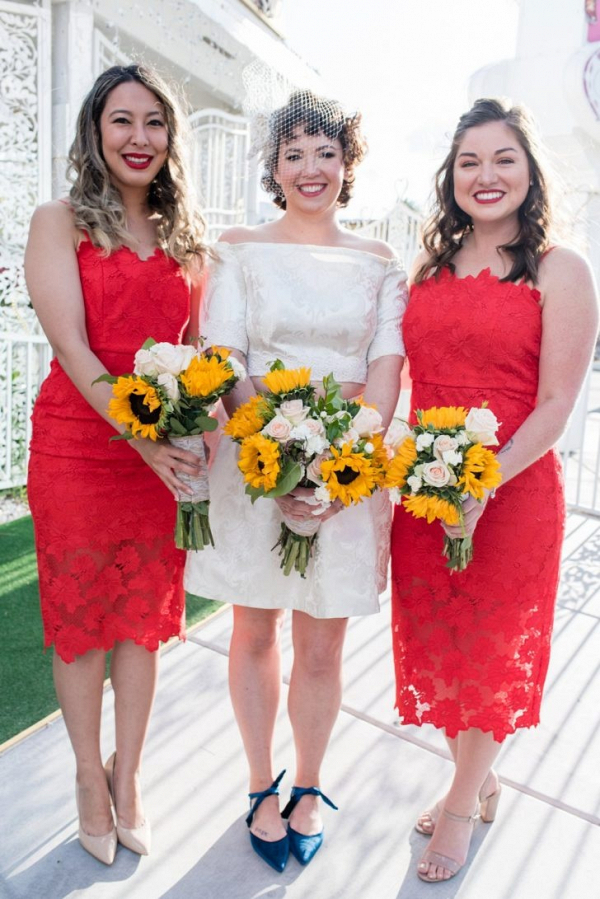 Red lace bridesmaid dresses