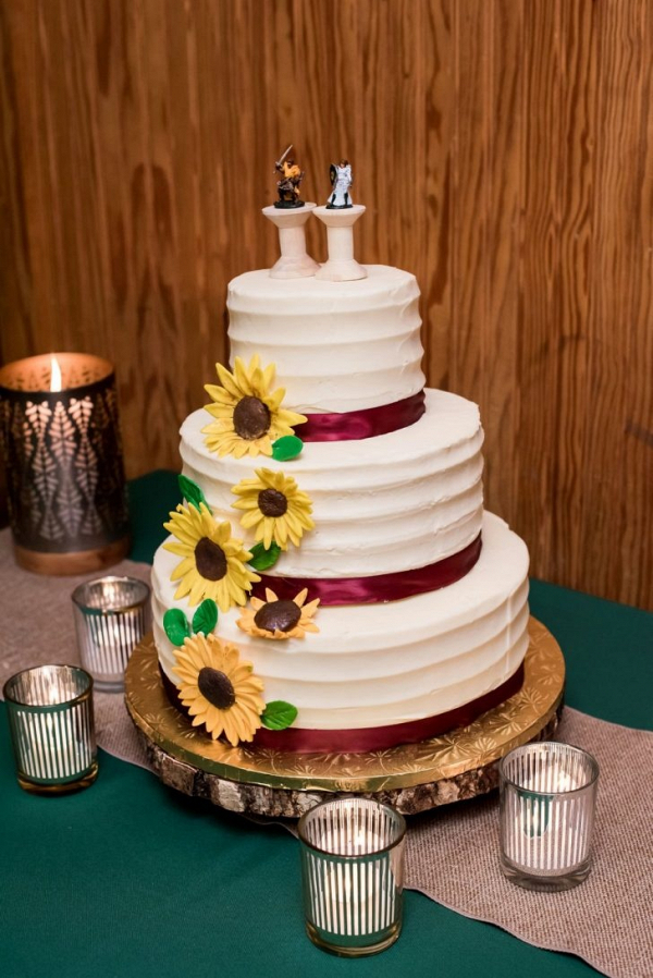 Rustic sunflower wedding cake