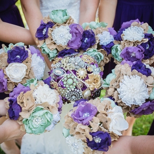 Brooch and fabric wedding bouquets