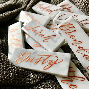 Copper calligraphy marble place cards