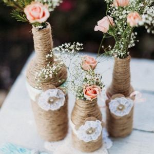 Twine wrapped bottle centerpieces