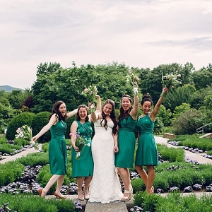 emerald green bridesmaids at NC wedding on The Budget Savvy Bride