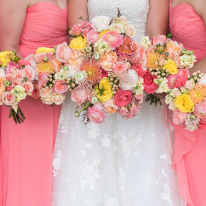 Yellow, Coral and Peach Wedding Bouquet