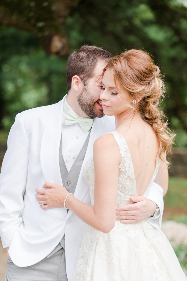 Bride and Groom Portraits with Low Back Wedding Dress