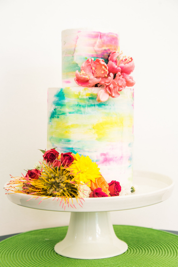 Colorful Watercolor Wedding Cake