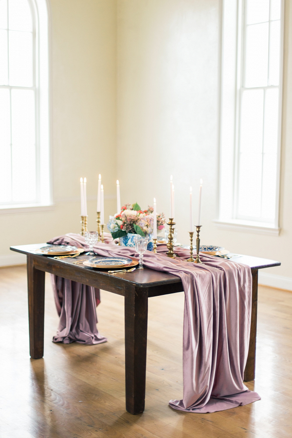 Romantic Tablescape with Dusty Rose Table Runner