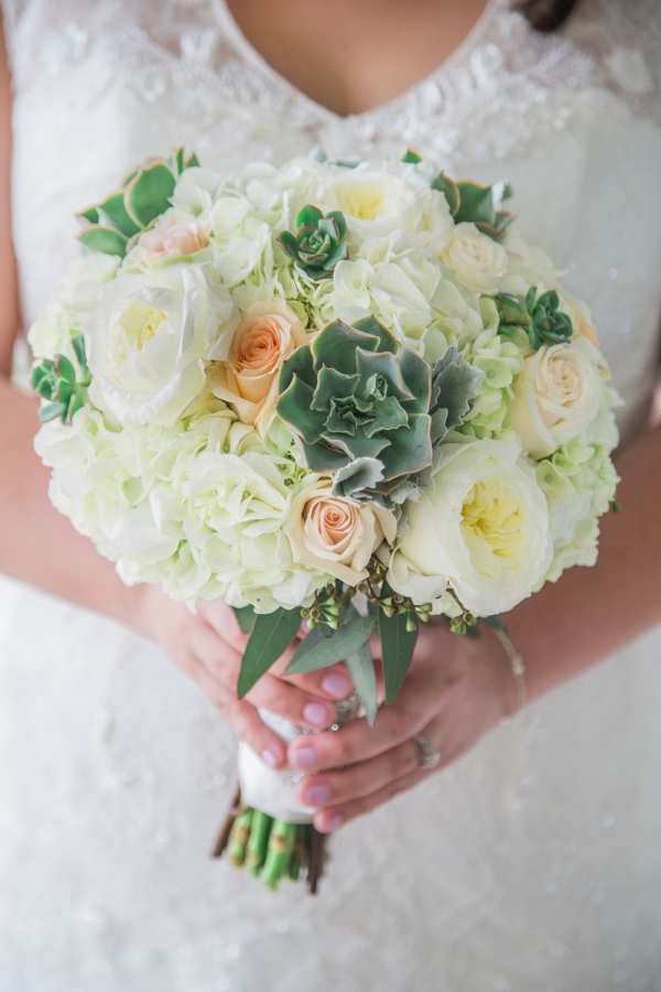 All white bouquet with succulents