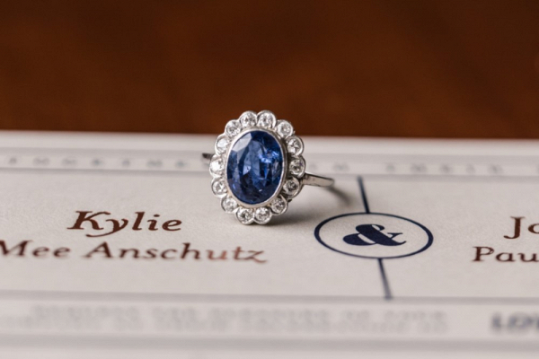 Vintage Blue Halo Engagement Ring