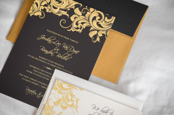 Gold and Black Formal Wedding Invitation Suite