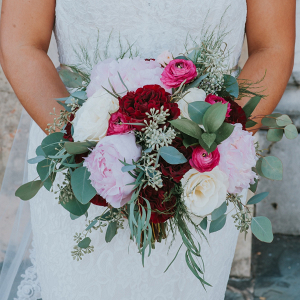 Deep Red, White and Pink Bridal Bouquet