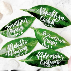 Hand Drawn Calligraphy Leaf Place Cards