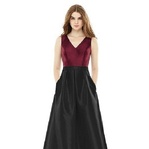 Maroon and Black Full Length Fall Bridesmaid Dress