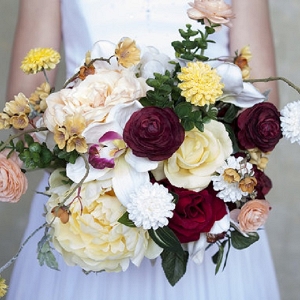 Yellow, Maroon and White Silk Bridal Bouquet