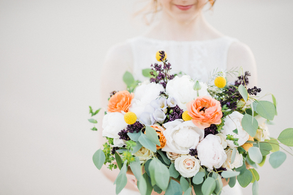 White, Orange + Plum Bridal Bouquet