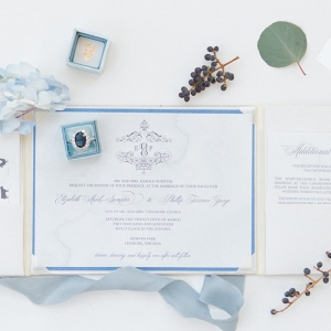Blue + Gold Formal Wedding Invitation