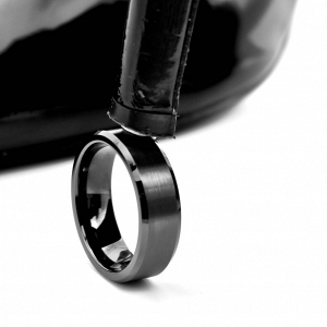 Mens Black Tungsten Wedding band With Polished Beveled Edges and Matte Center