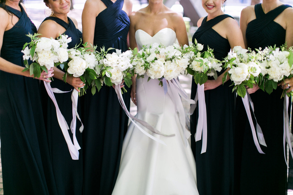 Black Bridesmaid Dresses + White Bouquets