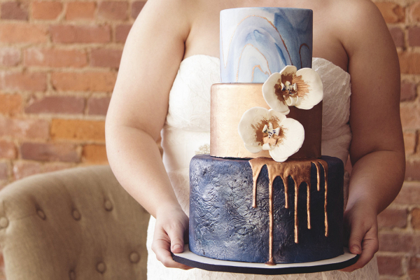 Gold and Blue Wedding Cake