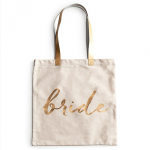 'Bride' Canvas Tote Bag With Gold Font