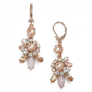 Faux Pearl & Crystal Cluster Drop Earrings