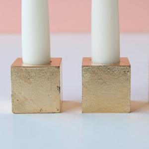 Modern Geometric Taper Candles in Gold | Set of 3