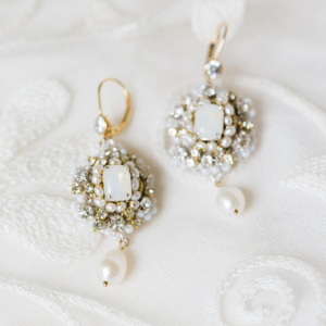 White Opal Bridal Earrings with Swarovski Crystals