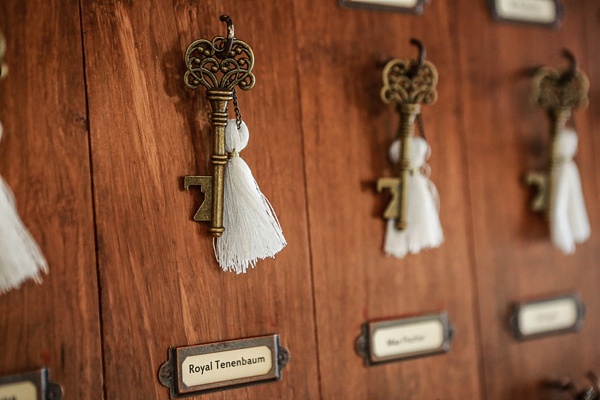 Wes Anderson Crossed Keys Society wedding favors