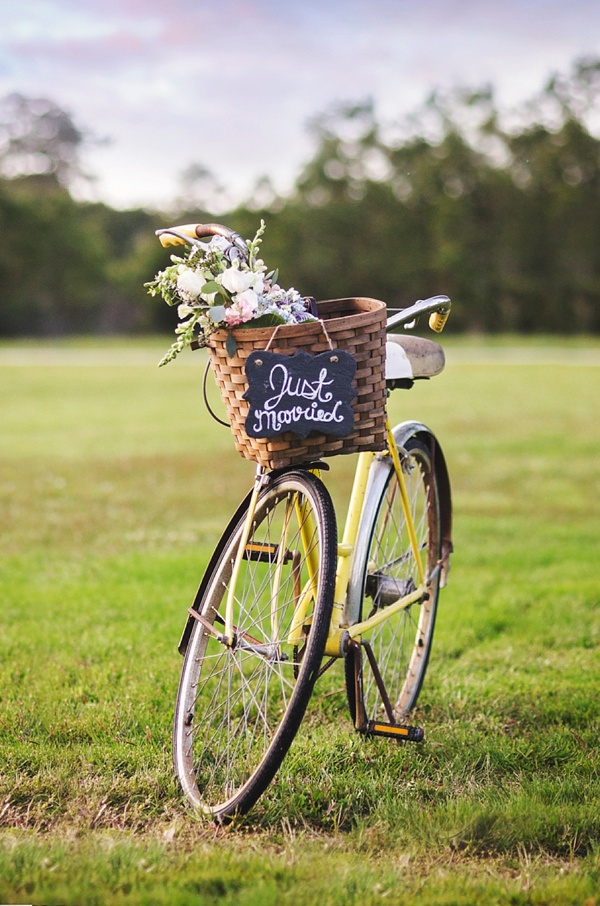 Vintage bike with flowers in basket
