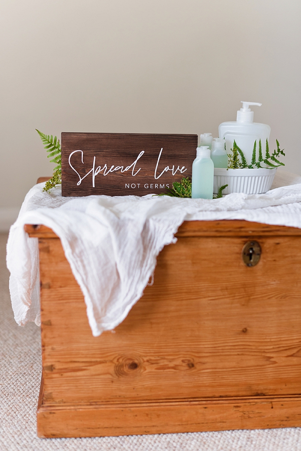 Spread Love Not Germs COVID Wood Wedding Sign