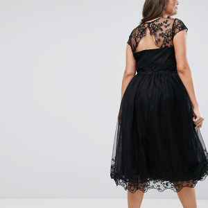 Black Lace Midi Dress with Lace Neck Back