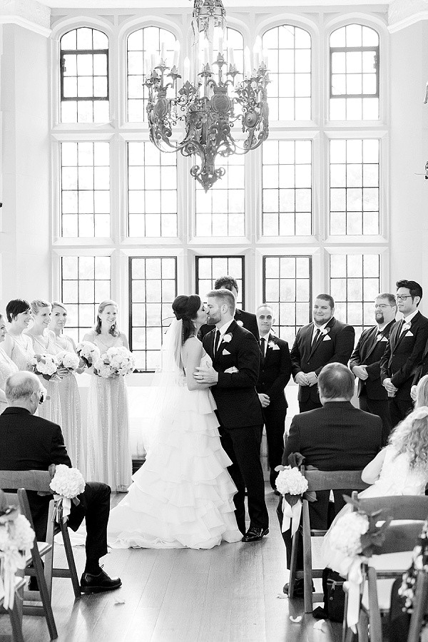 Classic museum wedding with chandelier