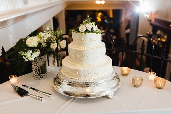 Classic white tiered wedding cake