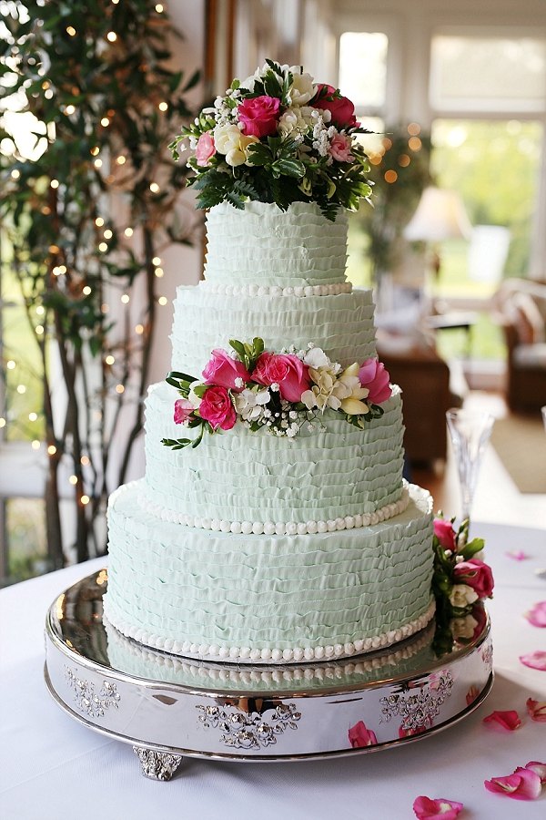 Mint ruffled wedding cake