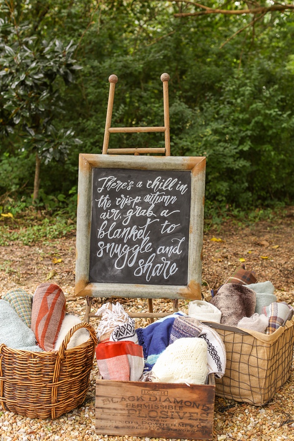 Blanket station for a fall wedding